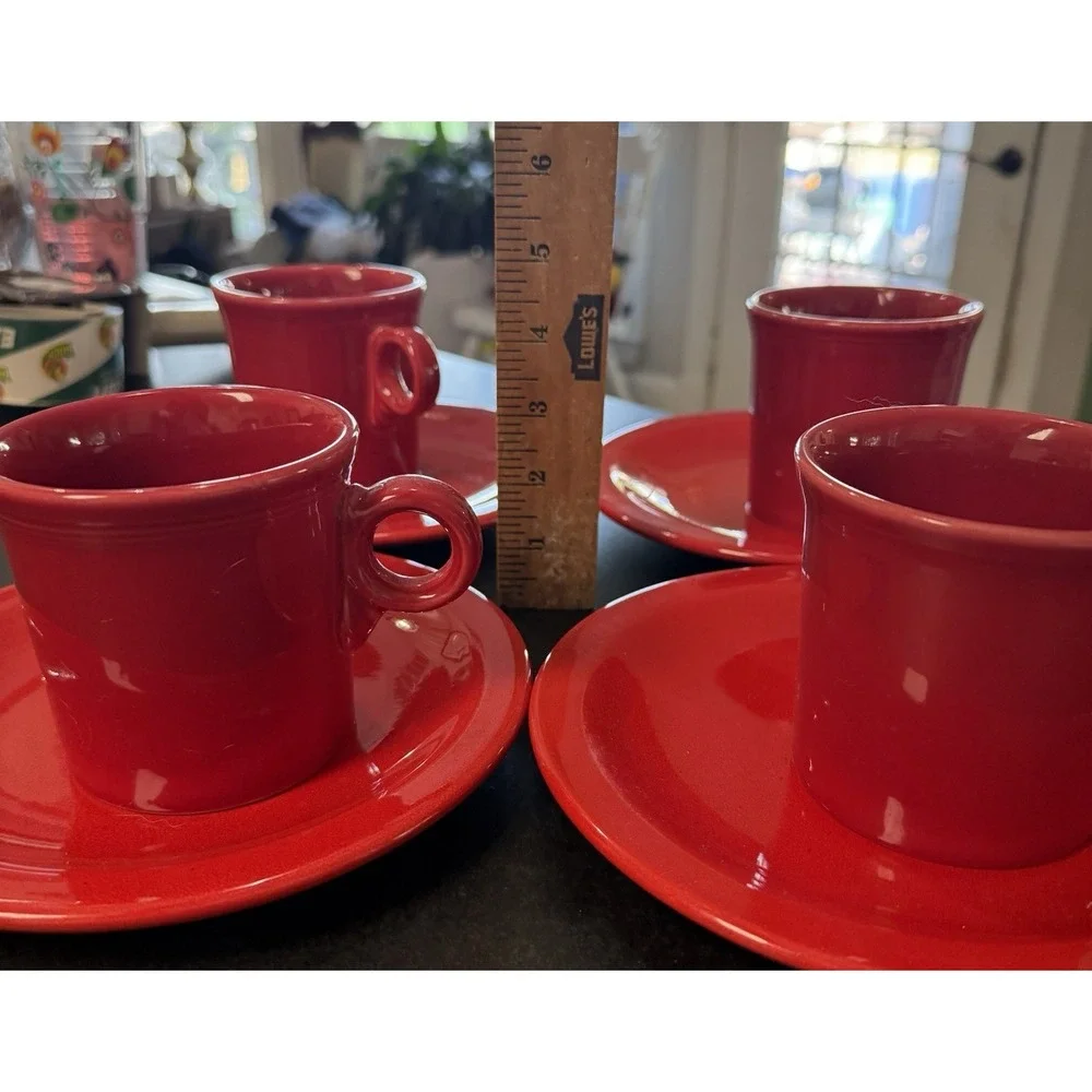 4 Red Fiesta Homer Laughlin China Cup and Saucer Sets